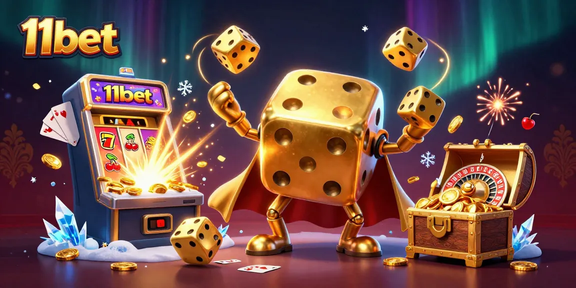 Play engaging games like slots and roulette at 11bet, illustrated with vibrant casino elements.