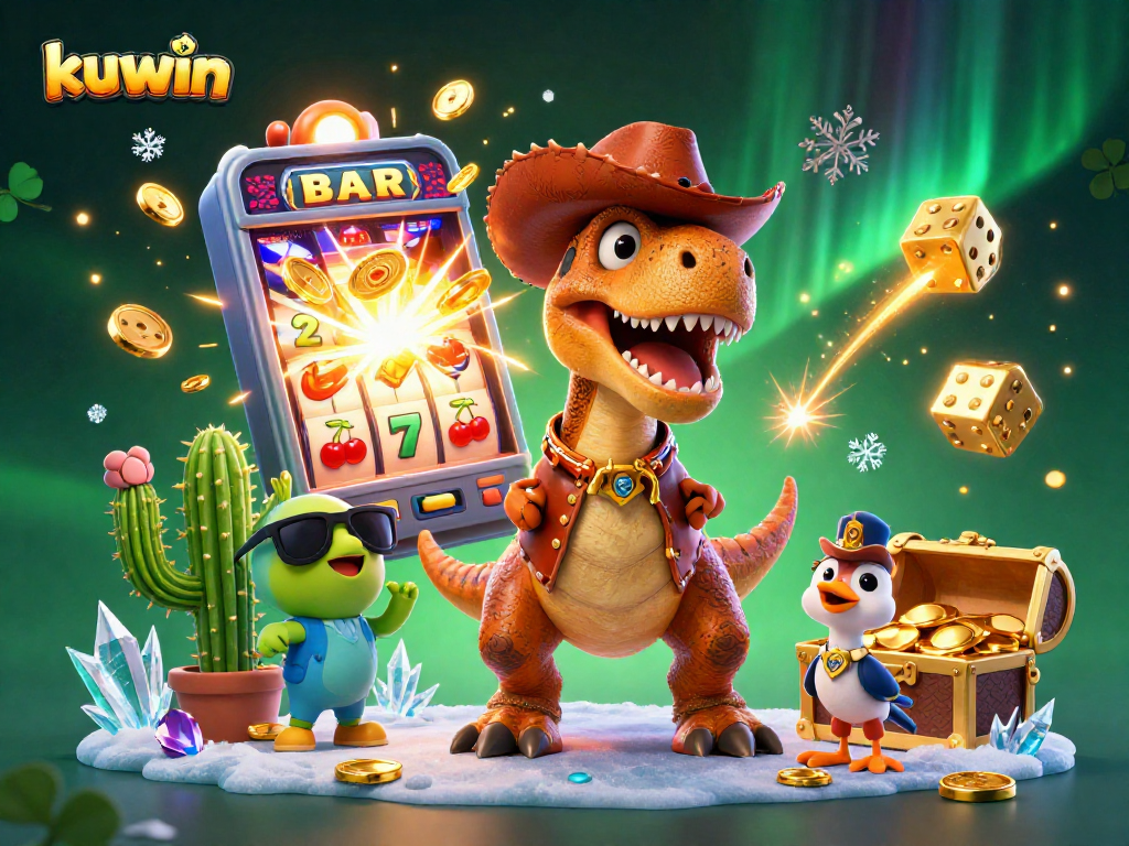 Kuwin's thrilling casino games showcased with vibrant characters and jackpot action.