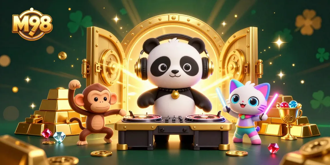 M98 invites players to immerse in an exciting casino atmosphere with vibrant characters and treasures.