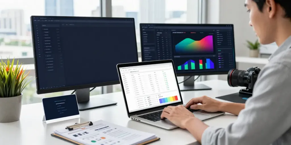 SEO specialist utilizing instant indexing tools in a vibrant workspace