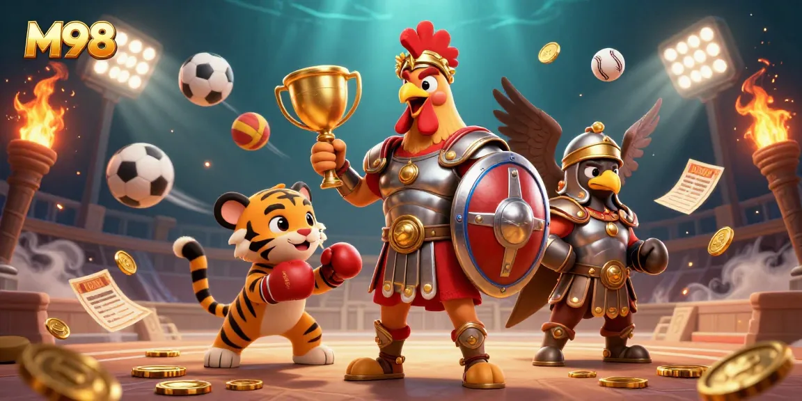 M98 elevates the thrill of betting with animated characters in a casino-themed dynamic scene.