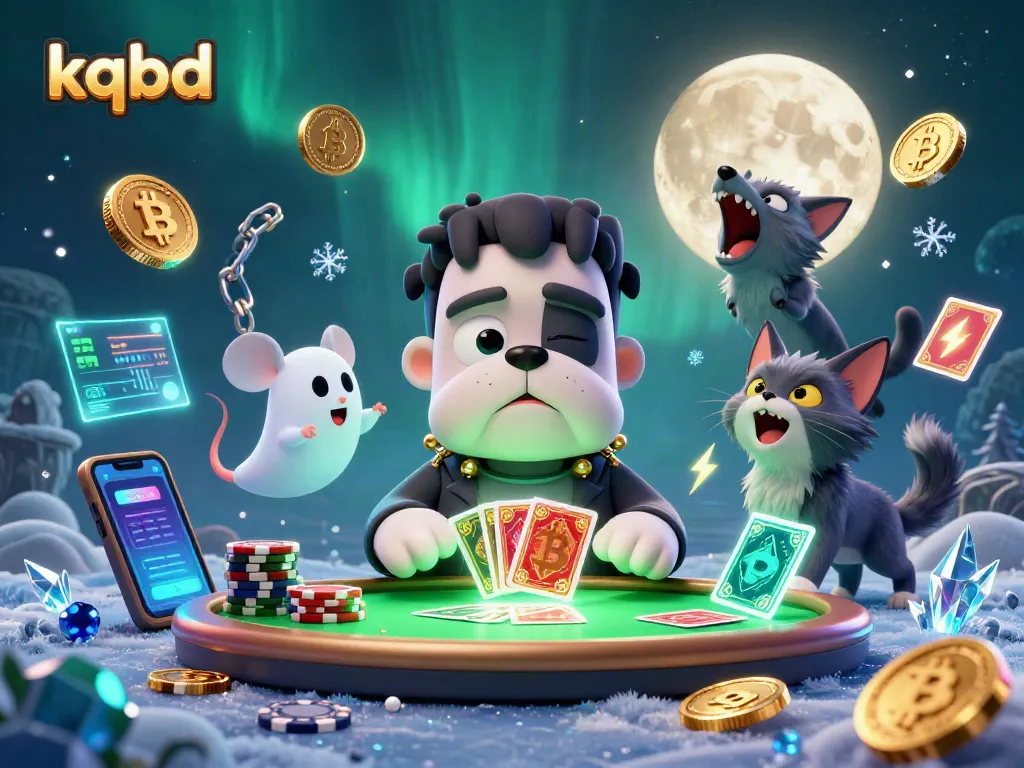 kqbd showcases a thrilling card game scene with a Frankenstein bulldog and ghost mouse in a haunted casino.