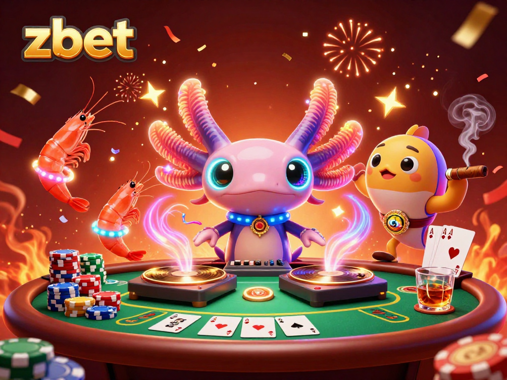 Engage with zbet's vibrant casino atmosphere featuring dynamic gambling characters and exciting game elements.