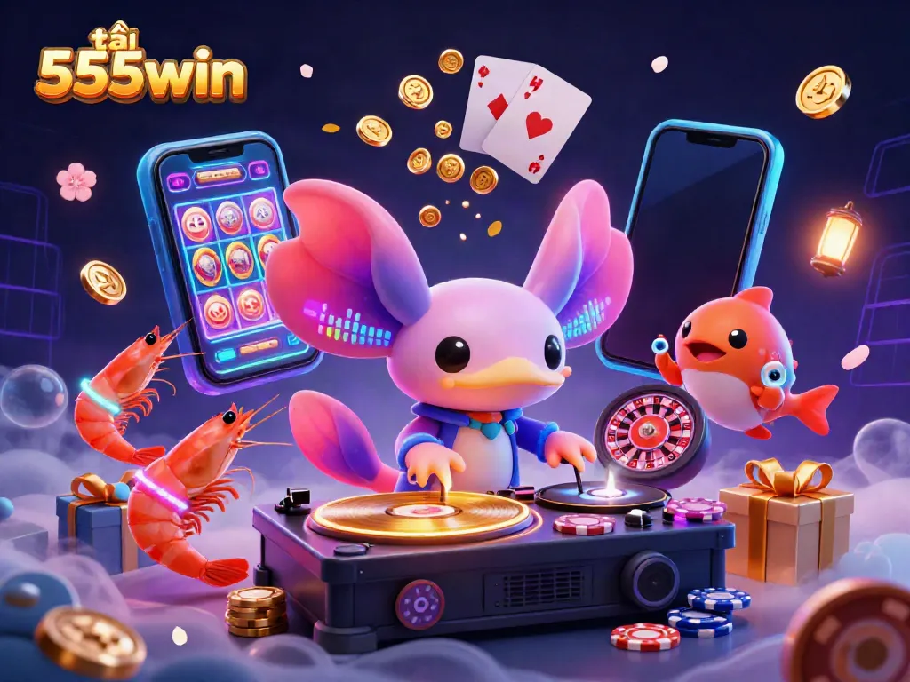 Join the excitement of tải 555win with an energetic underwater dance party highlighting casino elements.