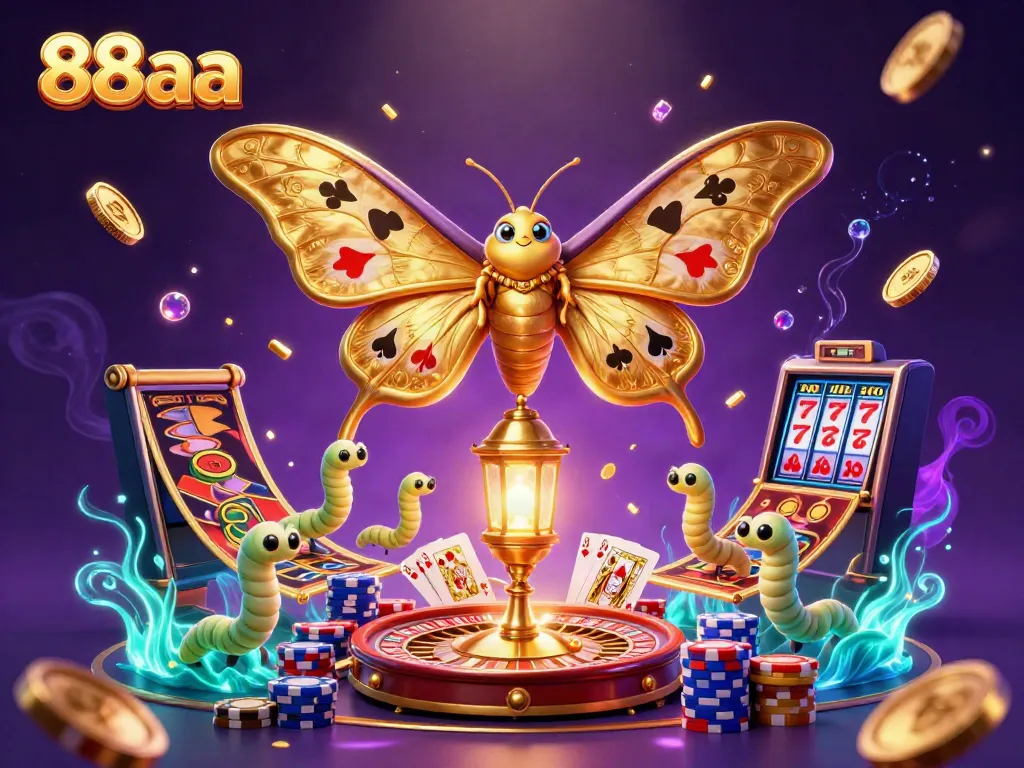 Experience the excitement of 88aa gambling with golden coins, roulette wheels, and vibrant casino scenes.