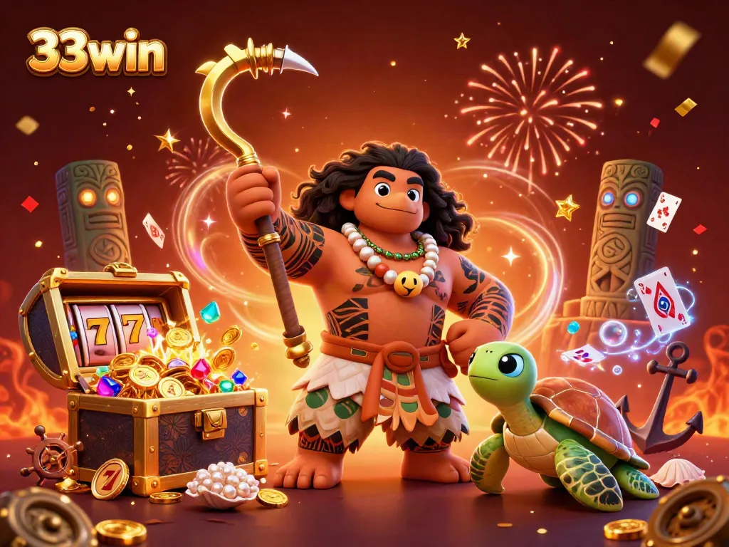 Experience thrilling gaming at 33win with vibrant casino elements, jackpot excitement, and engaging character interactions.
