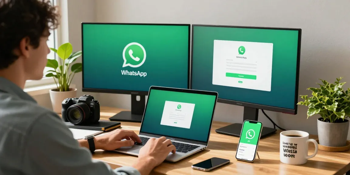 WhatsApp下載 process on a modern laptop in a cozy home office.