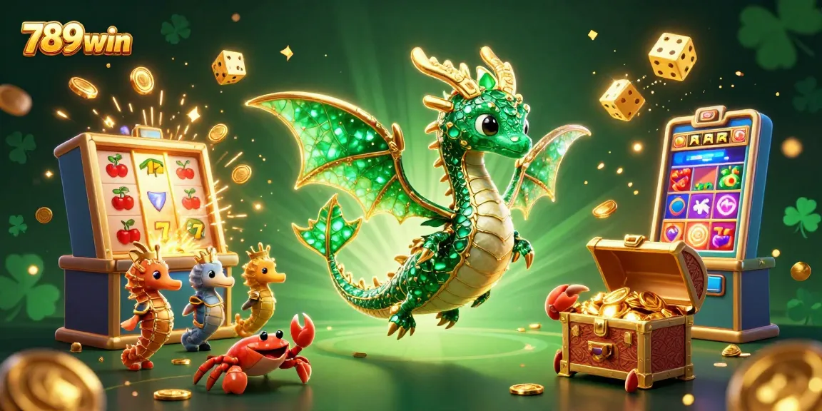 Experience the thrill of winning at 789win with this vibrant 3D casino illustration of an emerald sea dragon.