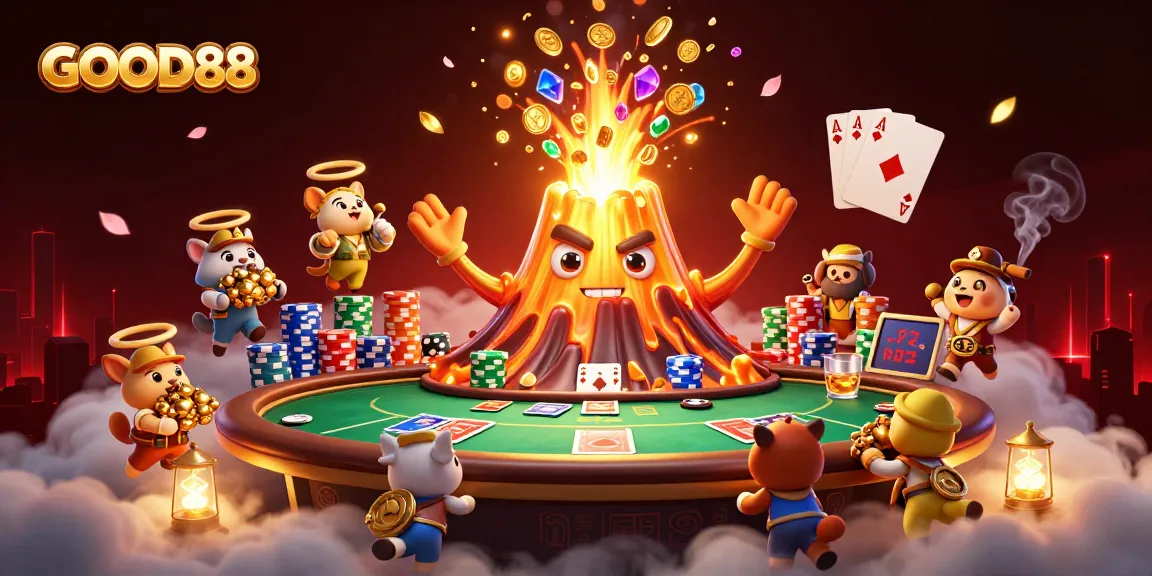 Experience thrilling wins with GOOD88 at a vibrant casino scene filled with treasure and excitement.