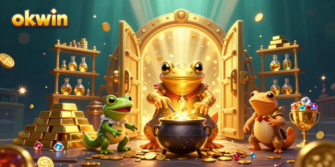 Experience thrilling gameplay at Okwin with golden treasures in a captivating casino scene.