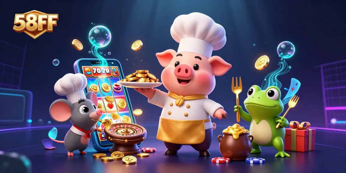 Engage in thrilling wins at 58FF with vibrant slots and gold themed casino elements bursting with excitement.