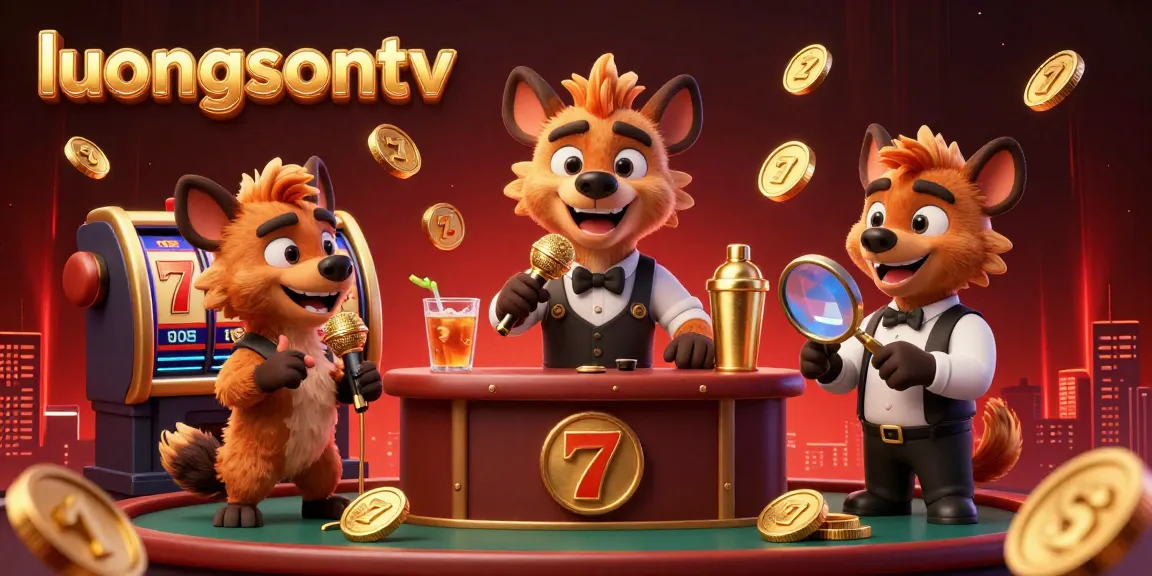 Engage with luongsontv's dynamic casino scene featuring hyenas in action, spinning slot reels and immersing in fun.