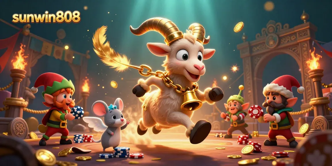 Experience sunwin808 with festive characters and dynamic casino elements creating an exciting gambling atmosphere.