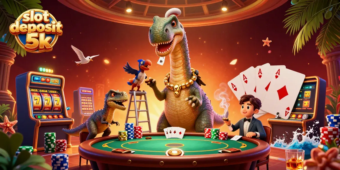 Experience thrilling wins with slot deposit 5k at this vibrant 3D casino scene.