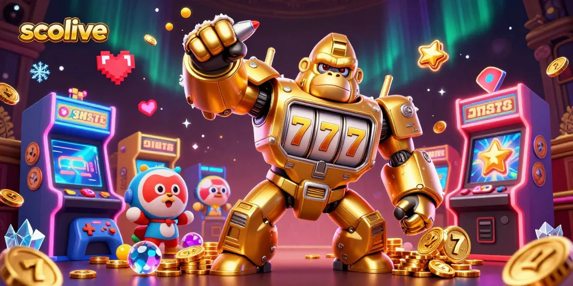 Socolive enhances your gaming experience with an epic 3D cartoon illustration featuring a golden gorilla mech.