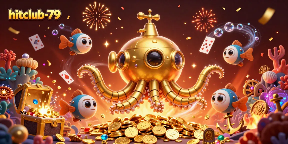 Bet big at hitclub-79 with the kraken submarine amidst coins and game elements!